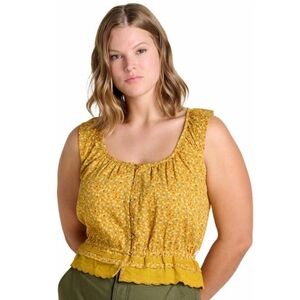 NWT Toad&Co Manzana Ruffle Tank Pollen Floral Print Lace Trim Organic Cotton MD